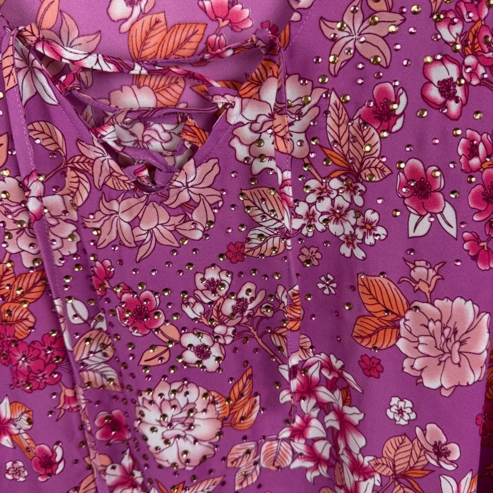 Avenue Floral Tunic Top Size 20 Kaftan Lace Up Lightweight Vacation Resort Flowy - Picture 3 of 10